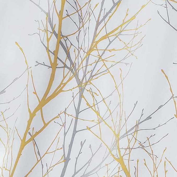 FMFUNCTEX 100% Blackout Yellow on White Tree Curtains for Bedroom, Curtains 84 Inches Long Branch Curtain Panels for Living Room, Room Darkening Thermal Insulated Window Drapes, Grommet Top 2 Panels