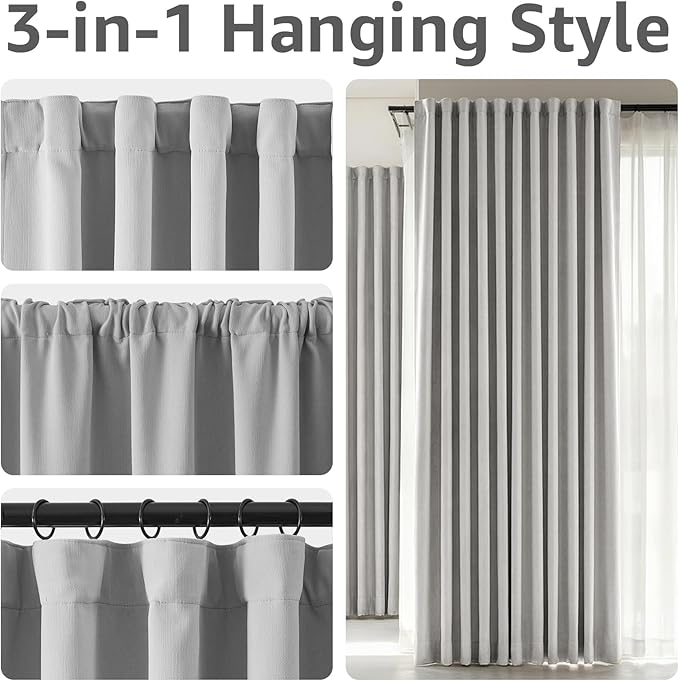 jinchan Chenille Blackout Curtains 108 Inches Long Light Grey Thermal Insulated Curtains for Living Room Bedroom 2 Panels Noise Reducing Drapes Back Tab Full Privacy Window Curtains 50x108 Inch