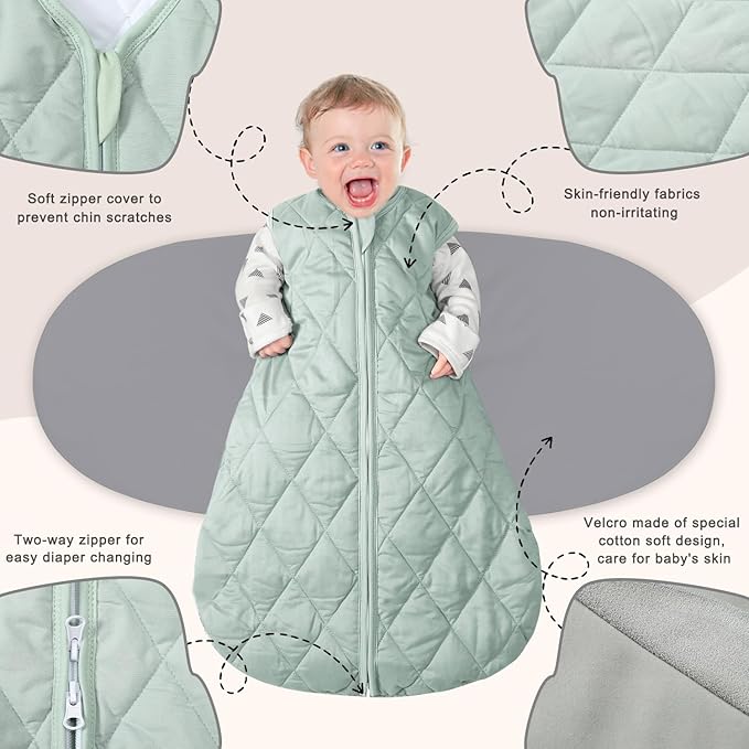 BSTOPPT Newborn Sleep Sack Baby Swaddle,3-Way Adjustable Wearable Blanket,Swaddling Sleeping Bag,TOG 2.5 (Green, 6-12 Months)