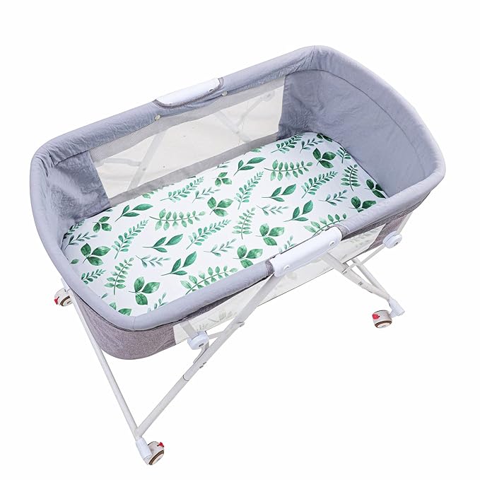 Onacosht Bassinet Sheets Set 3 Pack for Baby Boy and Girl, Stretchy Jersey Knitted Fitted Sheet, Universal for Oval Rectangle and Hourglass Bassinet Mattress, Watercolor Greenery Botanical Leaf