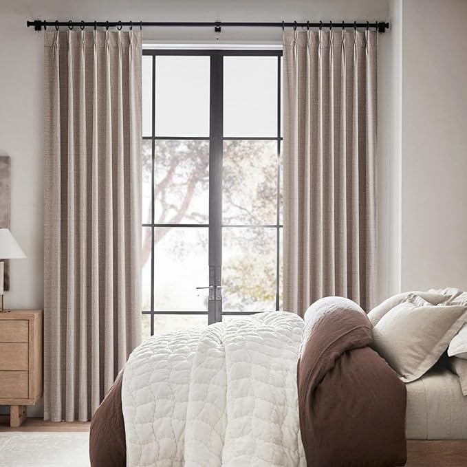 Living Room Curtains 84 Inches Long,Tan Beige Pinch Pleated Linen Basics Window Curtains Total Blackout Burlap Sunblock Thermal Drapes for Summer Cabin/Office/Nursery Room Divider (40"x84" 2panels)