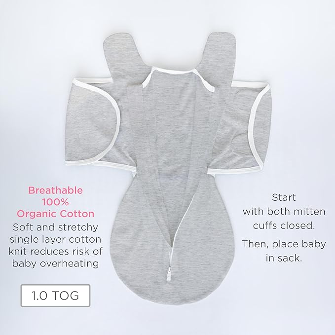 SwaddleDesigns Organic 6-Way Omni Swaddle Sack, Arms Up Swaddle for Newborn, More Options to Calm Startle Reflex, Improves Sleep, Small, 0-3 mo, 6-14 lbs, Sand Dollar