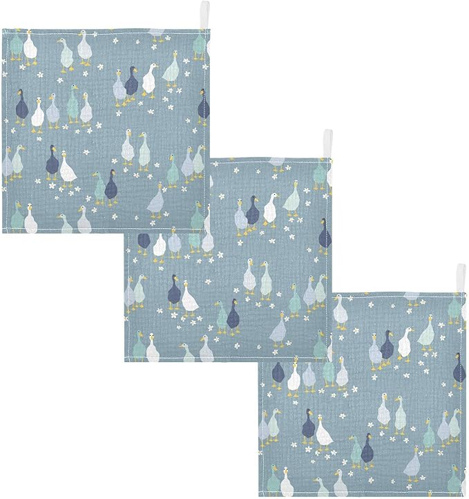 vvfelixl Baby Washcloths Cotton Funny Gooses Baby Muslin Washcloths Soft Baby Face Towel for Newborn Infants, 11.8 X 11.8 Inch, 5 Pack Blue