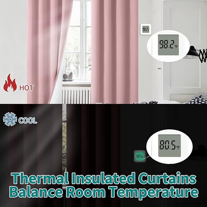 BGment Pink Blackout Curtains for Bedroom 63 Inch Length 2 Panels Set, Thermal Insulated Bedroom Curtains Soundproof Kids Nursery Window Curtain Drapes, Each Grommet Curtains 52 Inch Wide