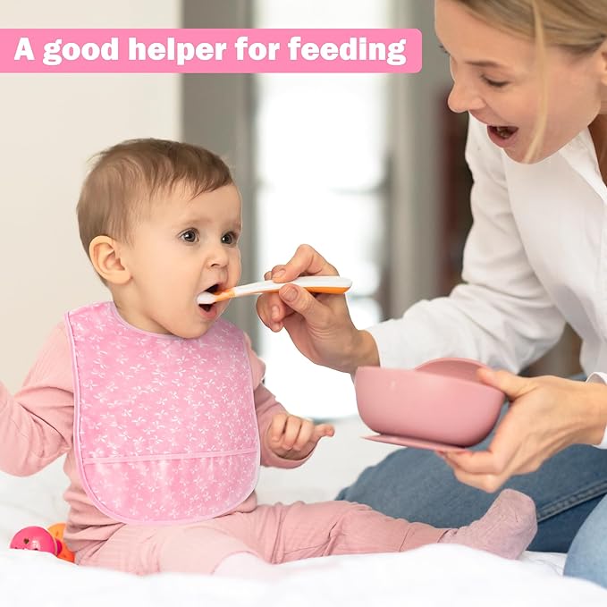 R HORSE 5Pcs Baby Bibs Set Toddler Bibs with Crumb Catcher Pocket & Snap Button Waterproof Baby Feeding Bibs for 6-24 Months