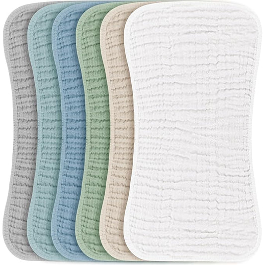 Konssy Muslin Baby Burp Cloths Sets for Unisex- 6 Pack Large 100% Cotton Burping Clothes for Newborn, Baby Girls and Boys