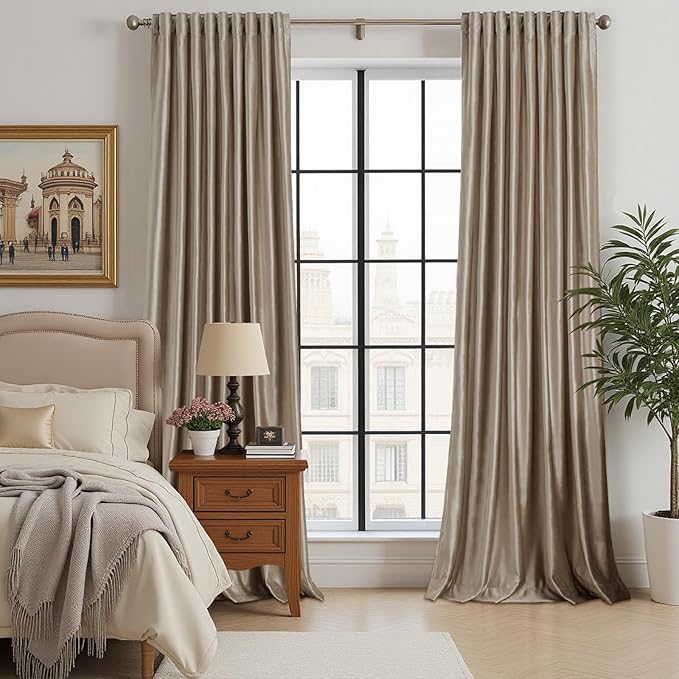 PRIMROSE Blackout Taupe Velvet Curtains, 96 inch Long, Set of 2 Panels, Liner Rod Pocket, Back Tab, Thermal, Room Darkening, Heavy Decorative Curtains for Living Room & Bedroom