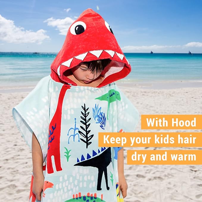 BANGSAUR Kids Hooded Towel Bath Beach Soft Cotton Towels Boys Absorbent Pool Wrap with Hood Baby Toddler Poncho Robe(Ocean Whale,3-4Years/Height:33"-43")