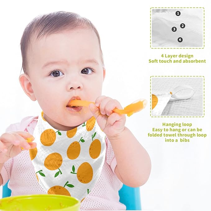 vvfelixl Baby Washcloths Cotton Cartoon Oranges Baby Muslin Washcloths Soft Baby Face Towel for Newborn Infants Baby Wipes, 11.8 X 11.8 Inch, 5 Pack White