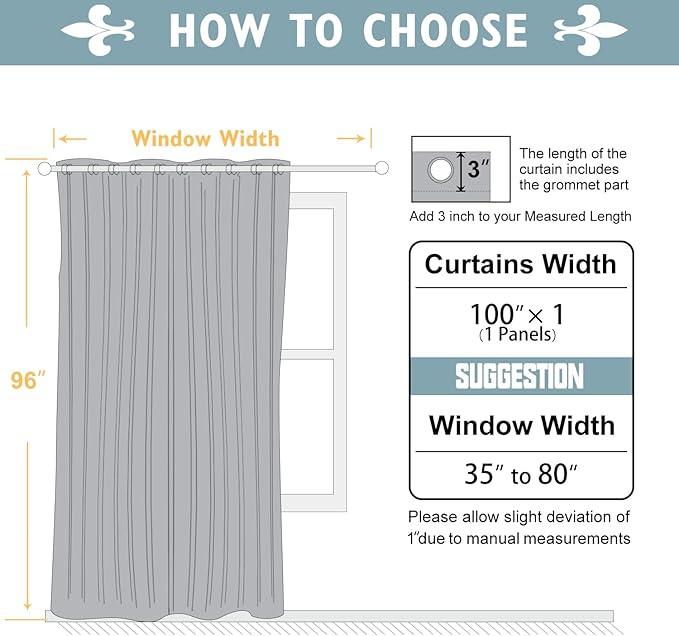 ChrisDowa Room Divider Curtain 96 Inches Long, Wide Blackout Sliding Door Curtain for Bedroom, Room Darkening Privacy Window Curtain for Patio Door (1 Panel Set, Stone Blue, 100 x 96 Inch)