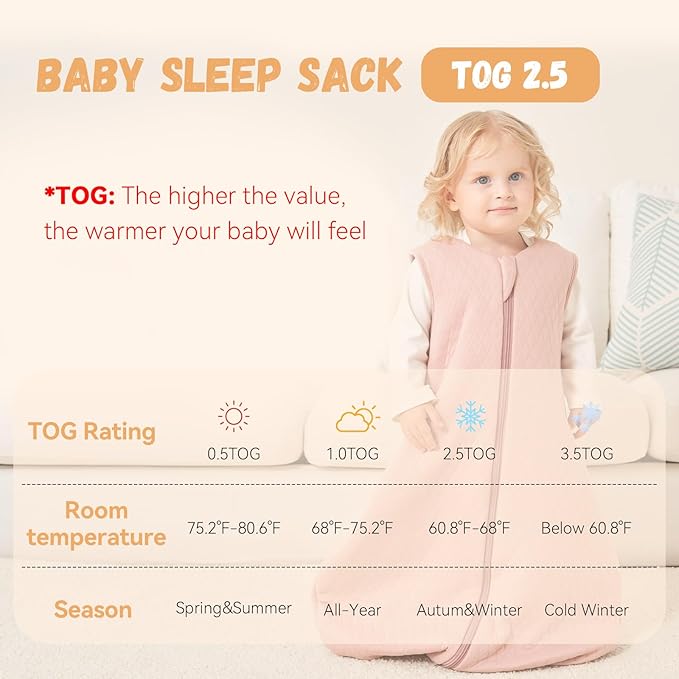 Yoofoss Baby Wearable Blanket TOG 2.5 Winter Sleep Sack 18-24 Months, 100% Organic Cotton Toddler Sleeping Sack with 2-Way Zipper Warm Quilted Sleep Sack