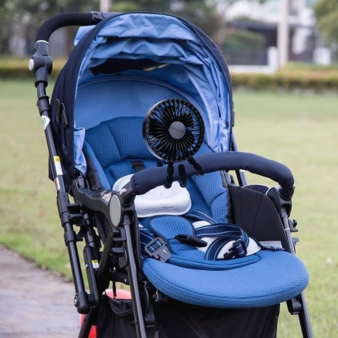 VICASKY Portable Mini Clip-on Stroller Fan for Babies, USB Rechargeable Quiet Handheld Cooling Air Cooler, Black, Suitable for Outdoor Travel and Office Use