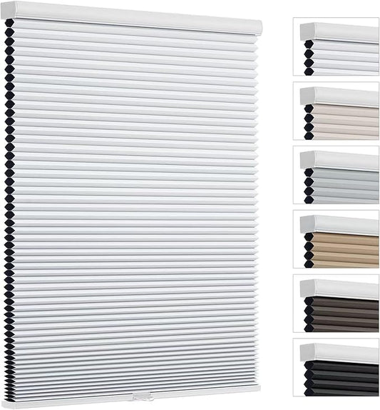 Changshade Cellular Shades Cordless Blinds Blackout for Indoor Windows, Honeycomb Blind Room Darkening Shade 1.5'' Single Cell Pleated, Easy to Install Shade Size 27" Wide x 50" Height, White