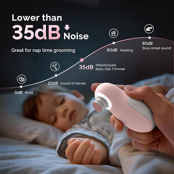 MelodySusie Baby Electric Nail File Kit, PC20F Rechargeable & Safe Nail Trimmer with Night Light, Quiet Operation for Newborns, Infants, Toddlers, Gentle Nail Care Clipper, Pink
