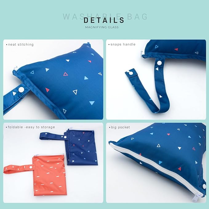 Wet Dry Bag 2pcs Waterproof Reusable Wet Bag for Swimsuits, Baby Cloth Diaper, Travel, Beach, Pool, Bathing Suit, Gym Wet Clothes (Red Blue)