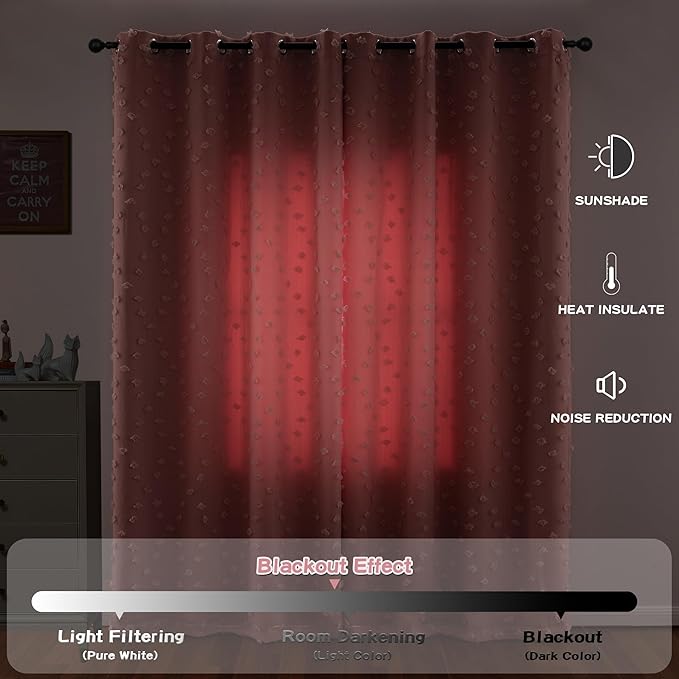 MYSKY HOME Pink Curtains for Bedroom 90 Inches Long Living Room Curtain with Pink Pom Pom Sheer for Dining Room Grommet Double Layer Nursery Curtain Drapes Room Darkening Window Panels 52 Wide