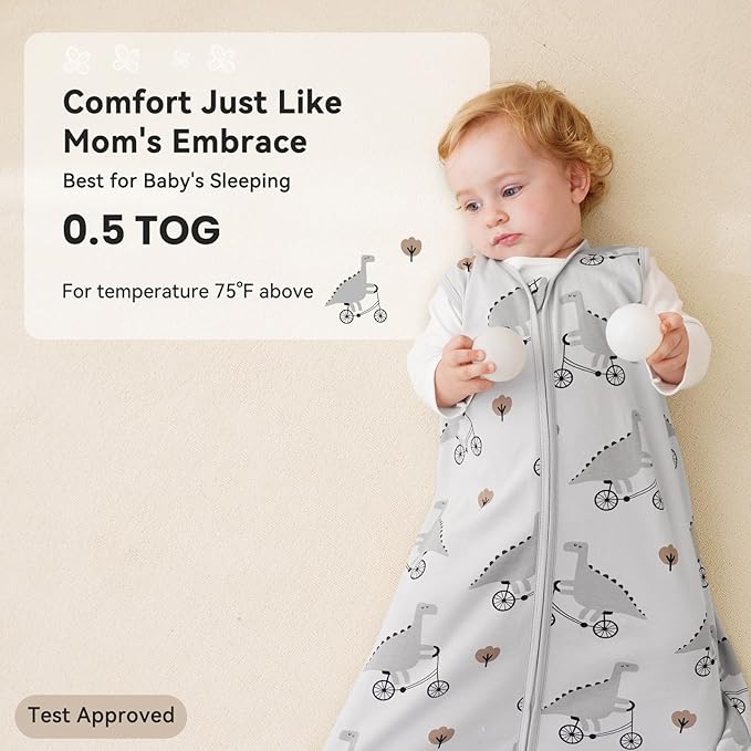 Unnivoll Baby Sleep Sack 12-18 Months 3 Pack 100% Cotton Lightweight 0.5 TOG Wearable Blanket Baby Sleep Bag with 2-Way Zipper for Newborn Infant Pink Apricot Gray Zebra