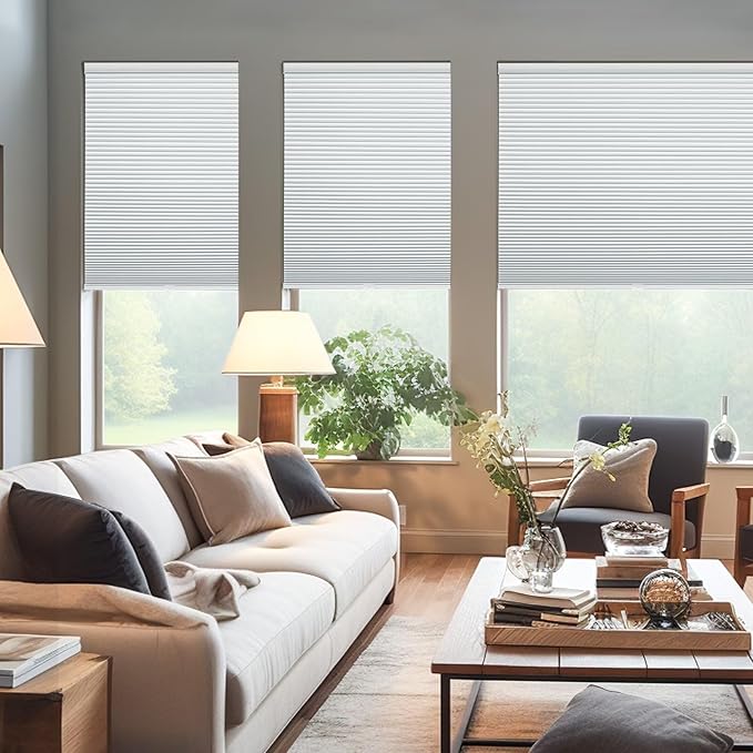 Changshade Cordless Cellular Shades, Blackout Honeycomb Shades for Windows, Pull Down Pleated Blinds, Easy to Install for Indoor Windows and French Doors,27" W x 50" H, White