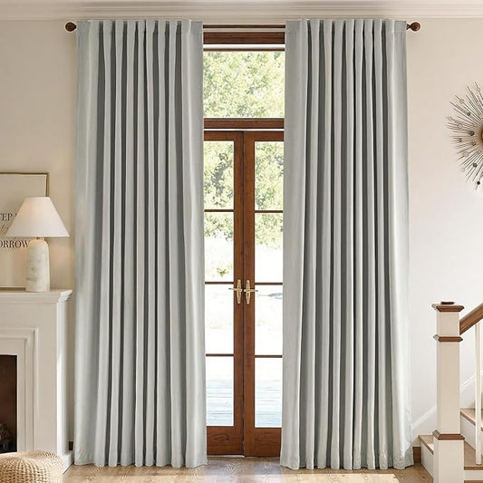 jinchan Chenille Blackout Curtains 84 Inches Long Light Grey Thermal Insulated Curtains for Bedroom Living Room 2 Panels Triple-Weave Noise Reducing Drapes Back Tab Privacy Window Curtains 50x84 Inch