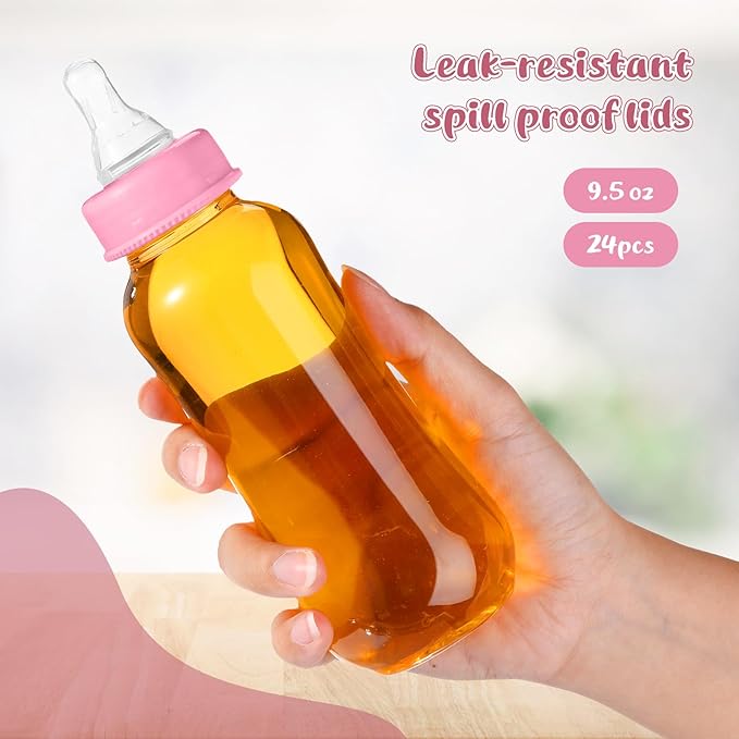 Norme 24 Pcs 9.5 oz Plastic Bottles Chug Shower Game Party Favors for Shower Decorations Gender Reveal Gifts (Pink)