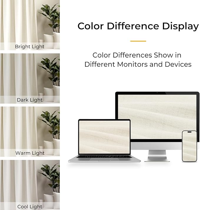 INOVADAY 100% Blackout Curtains for Bedroom, Black Out Curtains 105 Inch Long, Clip Rings Linen Blackout Drapes, Thermal Insulated Room Darkening for Living Room, 2 Panels - Lightcream,W50xL105