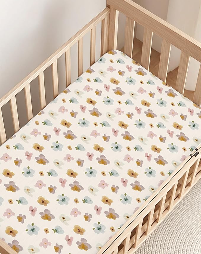 Pack and Play Sheets 2 Pack, Fitted Jersey Knit Mini Crib Sheets for Baby Boys and Girls, Compatible with Graco Pack N Play and Mini Crib Mattress (Bee Happy, Pack N Play/Mini Crib Sheets)