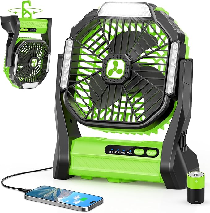 Portable Rechargeable Fan, 20000mAh Cordless Battery Powered Camping Tent Fans with SOS & LED Lantern, Small USB C Operated Outdoor Ventilador for Travel Camp Fishing Bedroom Power Outage Emergency