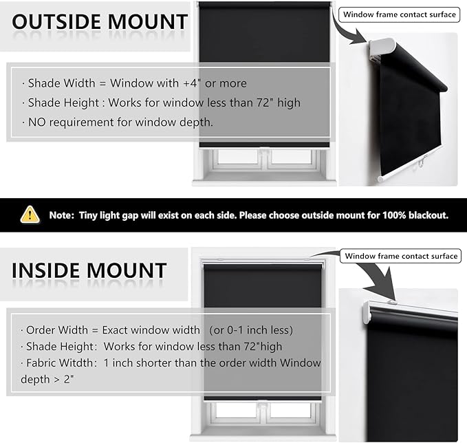 AOSKY Cordless Roller Shades Blackout Blinds for Windows Room Darkening Rolled Up Shades with Spring System, UV Protection Window Shades Door Blinds for Home and Office (47" W x 72" H, Black)