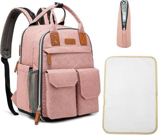 Diaper Bag Backpack 25L Capacity with Changing Pad for Boys and Girls Essential Baby Stuff for Mom (Pink)