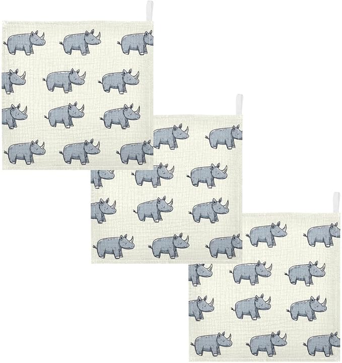 vvfelixl Cartoon Rhino Stick Figure Baby Burp Cloths Baby Muslin Washcloths for Boys Girls Cotton Babys Face Towel for Newborn Infants Soft and Absorbent 11.8 X 11.8 in, 5 Pack