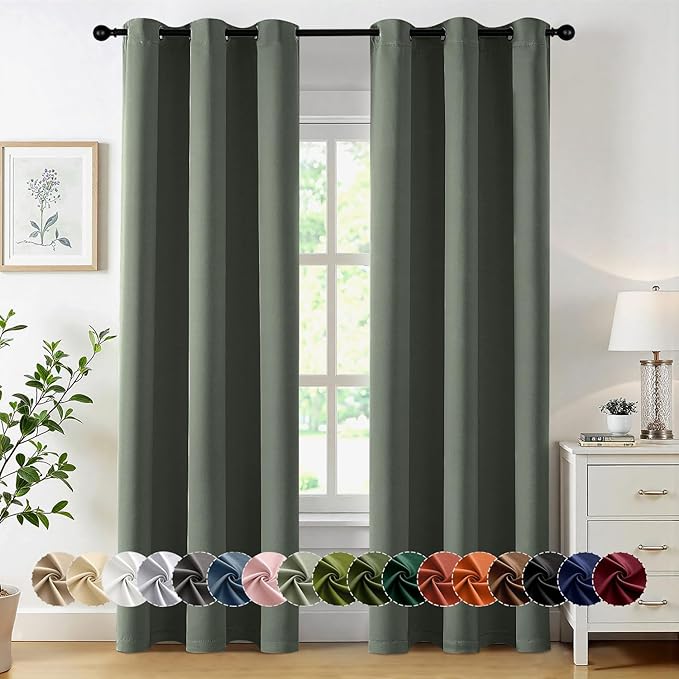 MIULEE Dark Mallard Blackout Curtains for Bedroom Living Room 84 Inches Long 2 Panels, Thermal Insulated Room Darkening Drapes Solid Grommet Noise Reduction Light Blocking Window Treatments 40x84 Inch