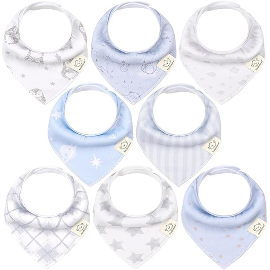 8-Pack Organic Baby Bandana Bibs for Boys, Girls - Super Absorbent Triangle Baby Bibs for Drooling and Teething Infant, 100% Cotton Extra Soft for Newborn, Infant 0-36 Months (Constellation)