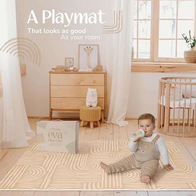 Baby Play Mat – Premium Foam Playmat for Babies & Toddlers, 67" x 48", Neutral Modern Look, Easy-Clean & Non-Toxic, Decor-Friendly Baby Floor Play Mat for Any Room. Co-Toddlery