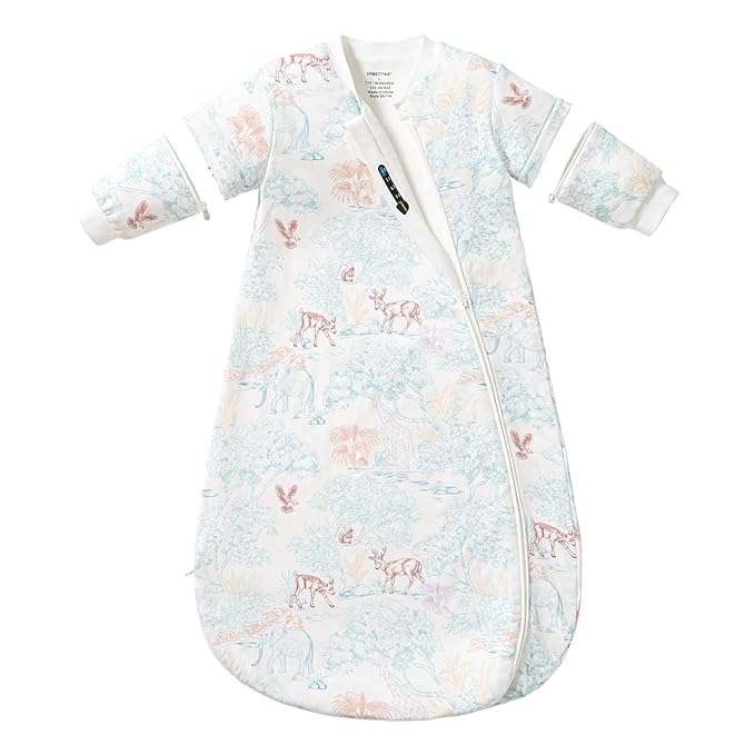 Baby Sleep Sack 18–24 Months, Cotton Sleep Sack with Detachable Long Sleeves, 1.0 TOG Wearable Blanket for Cooler Nights, 2-Way Zipper Toddler Sleeping Sack with Temperature Strip, ELK