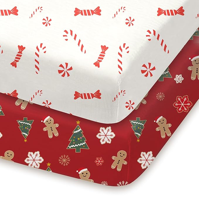 Pack and Play Sheets Fitted, Mini Crib Sheets 2-Pack for Pack N Play Mattress, Stretchy Playard Sheet, Soft and Breathable