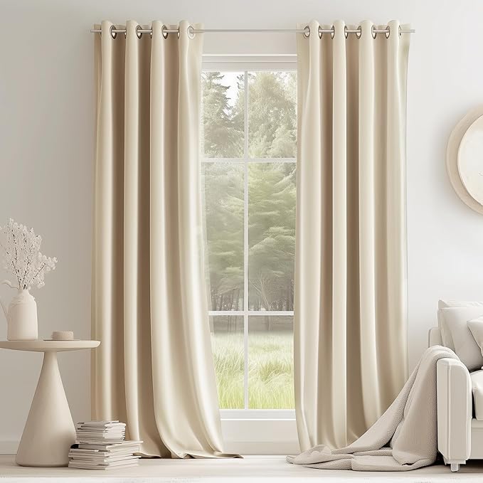 Topfinel Extra Long Cream Velvet Blackout Curtains 108 Inches Long for Living Room Large Window, Grommet Cold Blocking Noise Cancelling Heavy Tall Floor Length Boho Track Big Curtains 2 Panels 9 FT