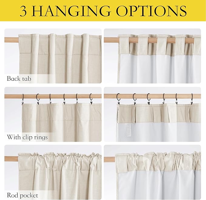 NICETOWN 100% Blackout Linen Curtains for Living Room with Thermal Insulated White Liner, 52" Wide, 2 Panels, 84" Long Drapes, Back Tab Retro Beige Linen Curtains Vertical Drapes Privacy for Bedroom