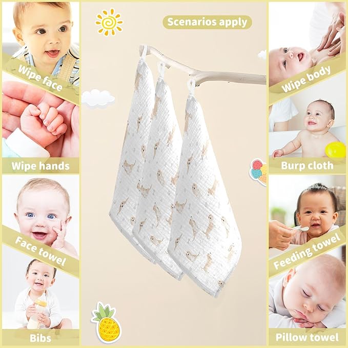 vvfelixl Baby Cotton Washcloths Basset Hound Dog Infants Bath Towel for Unisex Face Towels for Newborn, Natural Baby Wipes Delicate Skin, 11.8 X 11.8 inch, one sizex5