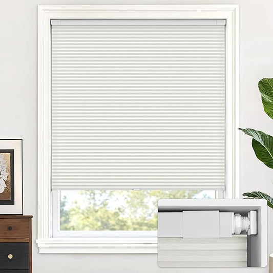 LazBlinds Cordless Cellular Shades, No Tools No Drill Light Filtering Honeycomb Shades Pleated Blinds for Windows, 26'' W x 48'' H, Light Grey