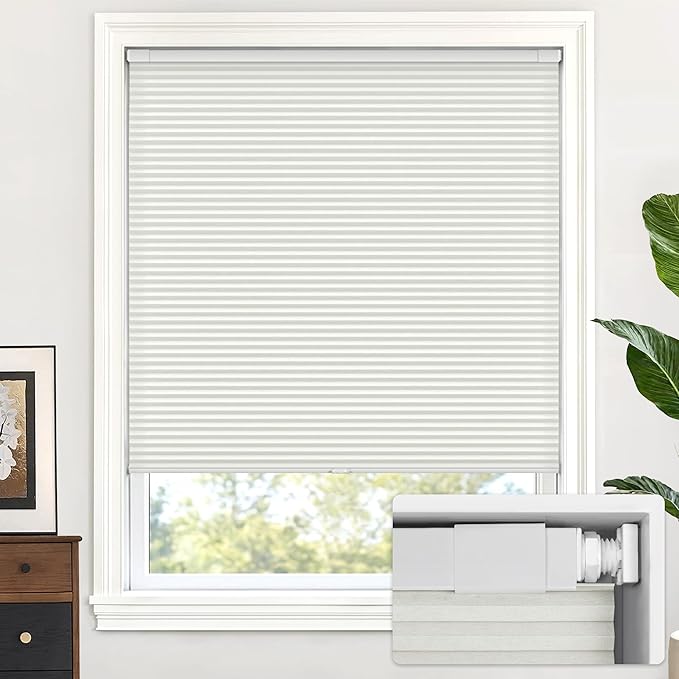 LazBlinds Cordless Cellular Shades, No Tools No Drill Light Filtering Honeycomb Shades Pleated Blinds for Windows, 39'' W x 72'' H, Light Grey