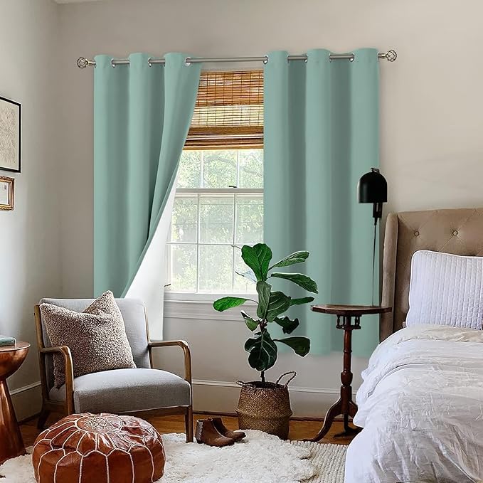 BGment Frosty Green Blackout Curtains for Bedroom 63 Inch Length, Thermal Insulated Spring Decor Bedroom Curtains Soundproof Window Curtain Drapes, Each Grommet Curtains 42 Inch Wide, 2 Panels