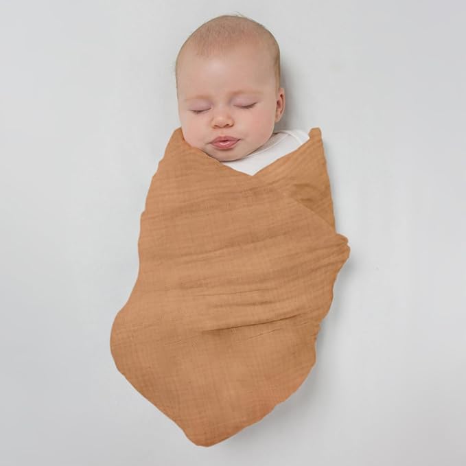SwaddleDesigns Cotton Muslin Swaddle Blankets for Baby Boy & Baby Girl, Set of 4, Neutral Receiving Blankets for Newborn, Baby Registry & Gift, 46x46 inches, Warm Glow