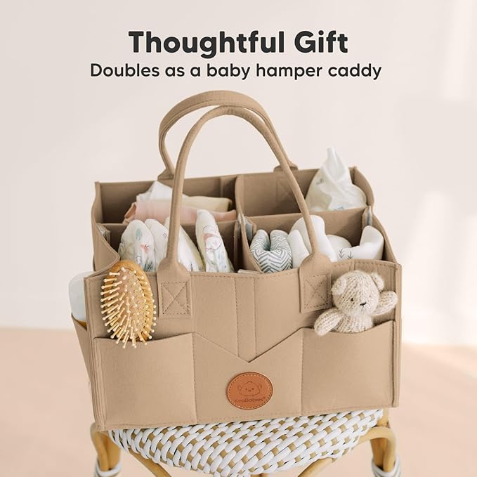KeaBabies Baby Diaper Caddy Organizer with Handle - Portable Baby Car Organizers and Storage for Nursery, Changing Table, Large Shower Gift Basket for New Mom Gifts & Boy Girl Registry (Taupe)