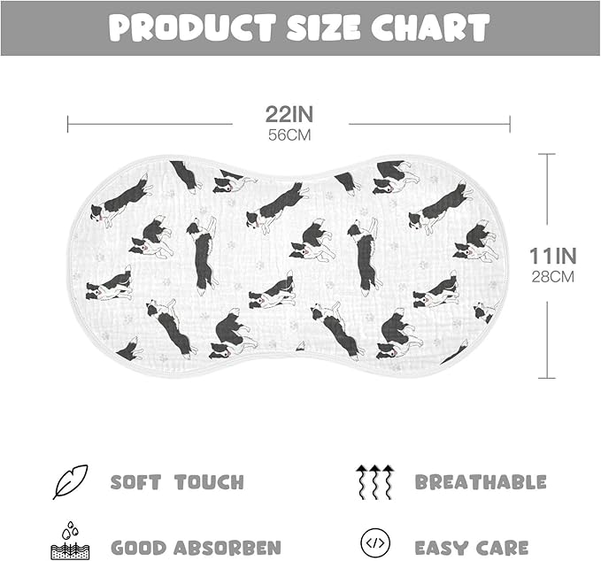 Qinllo 4 Pack Muslin Burp Cloths Collie Dog Paw White Cotton Baby Burp Cloths Extra Absorbent and Soft Burping Cloth for Newborn Babies Boys Girls 22x11 Inch