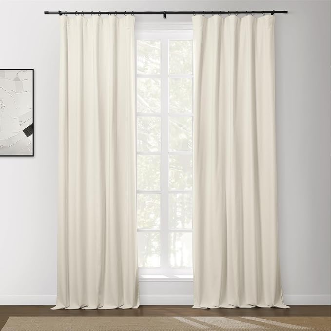 ChadMade Short Curtains 54 Inches Long, 100% Blackout Drapes for Apartment, Rod Pocket Back Tab Hook Belt Flat Hooks Curtains for Living Room and Bedroom, Beige, 2 Panels, 50W x 54 L Inch