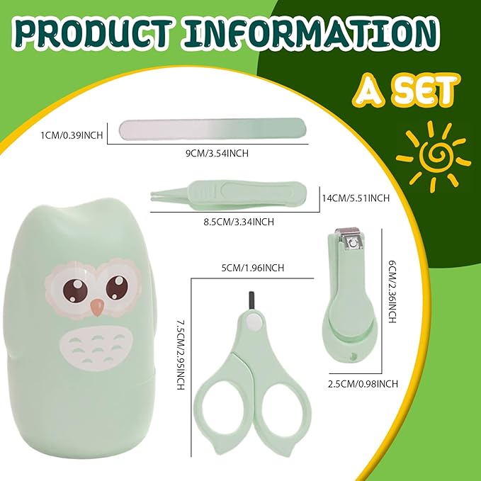 Baby Nail Kit 4 in 1 Cartoon Portable Safe Baby Nail Clippers Set with Cute Owl Case for Newborn, Infant, Toddler