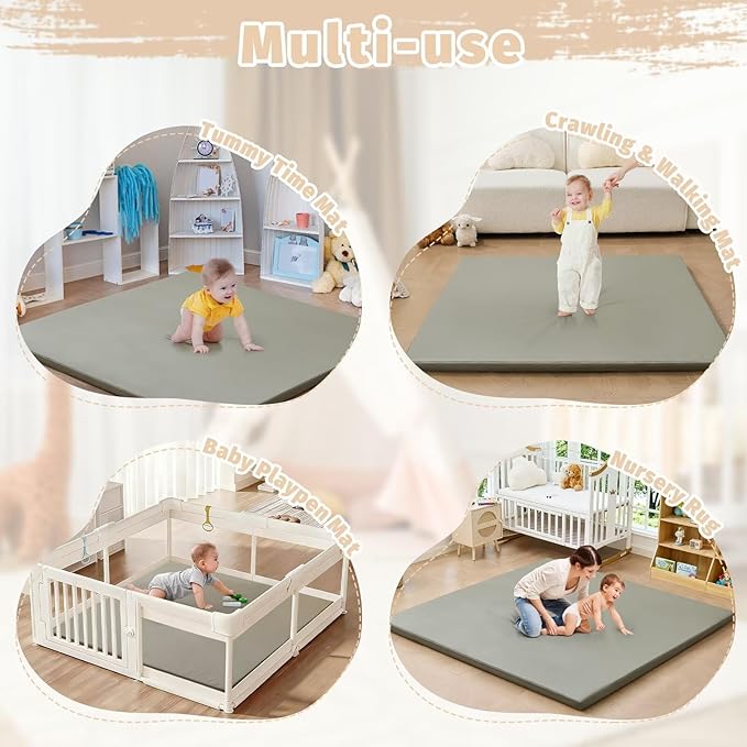 Waterproof Baby Play Mat for Floor 1.3" Thick Memory Foam 59 * 71 Cushion Playpen Playmat Tummy Time Crawling Mat Nursery Rug Pad Mattress Create Soft & Safe Area for Infants,Toddler,Kids,Grey