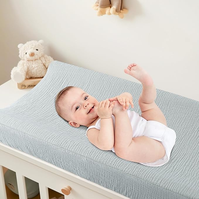 Bearmoss Changing Pad Cover, 2 Pack Muslin [100% Cotton] Diaper Changing Table Covers, 32'' x 16'' Soft Breathable Changing Pad Sheets for Unisex Baby Girls and Boys with Strap Holes (Mint Gum)