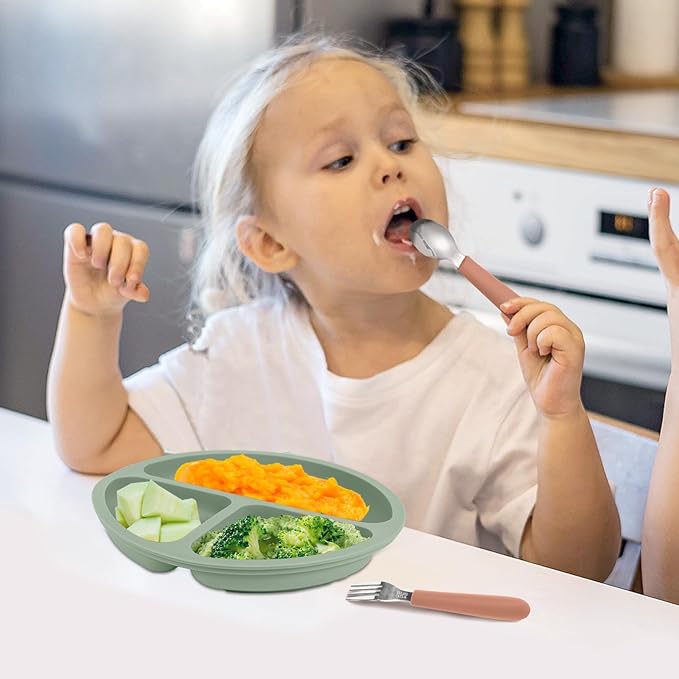 Eascrozn Toddler Utensils, Kids Silverware with Silicone Handle, Spoons and Forks Set, 18/8 Stainless Steel Children Safe Feeding Supplies, 6 Pack, Dishwasher Safe