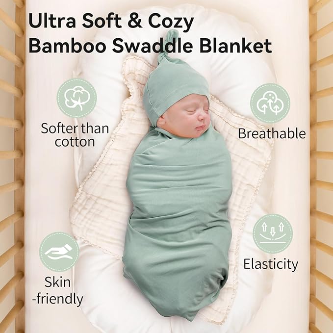 Rayon Made from Bamboo Baby Swaddle Blanket,2 Pack Soft & Breathable Receiving Blankets for Infant Newborn, Swaddle Wrap for Babies Girl and Boy, 47 x 47 Inch, (Sage & Oat)